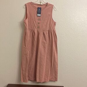 Empire Gathered Button Pink Detail Dress